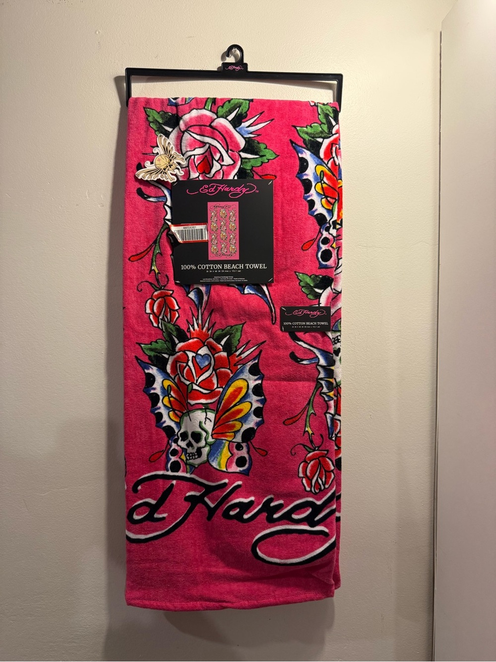 Ed Hardy Beach Towel-Skull Butterfly